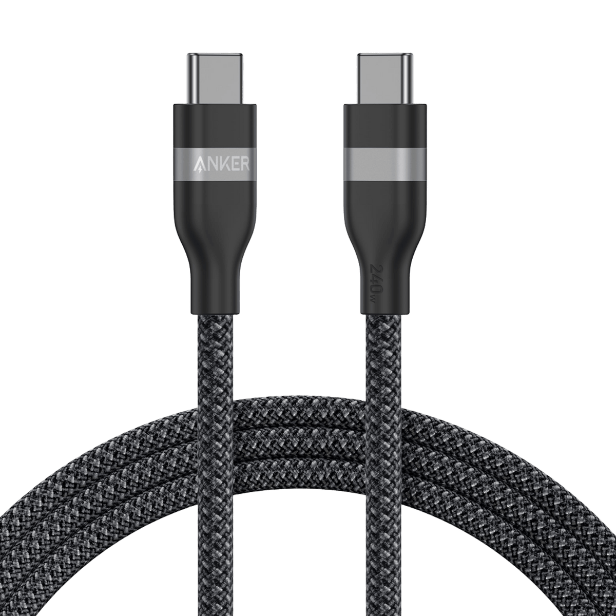 ANKERXI USB-C to USB-C Cable (3 ft / 6 ft, 240W, Upcycled-Braided) 6 ft / - Black Stone