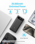 ANKERXI Power Bank (20K, 87W, Built-in USB-C cable) + ANKERXI 2-in-1 USB-C on USB-C cable (120cm, 140W, Flecht-Design) black