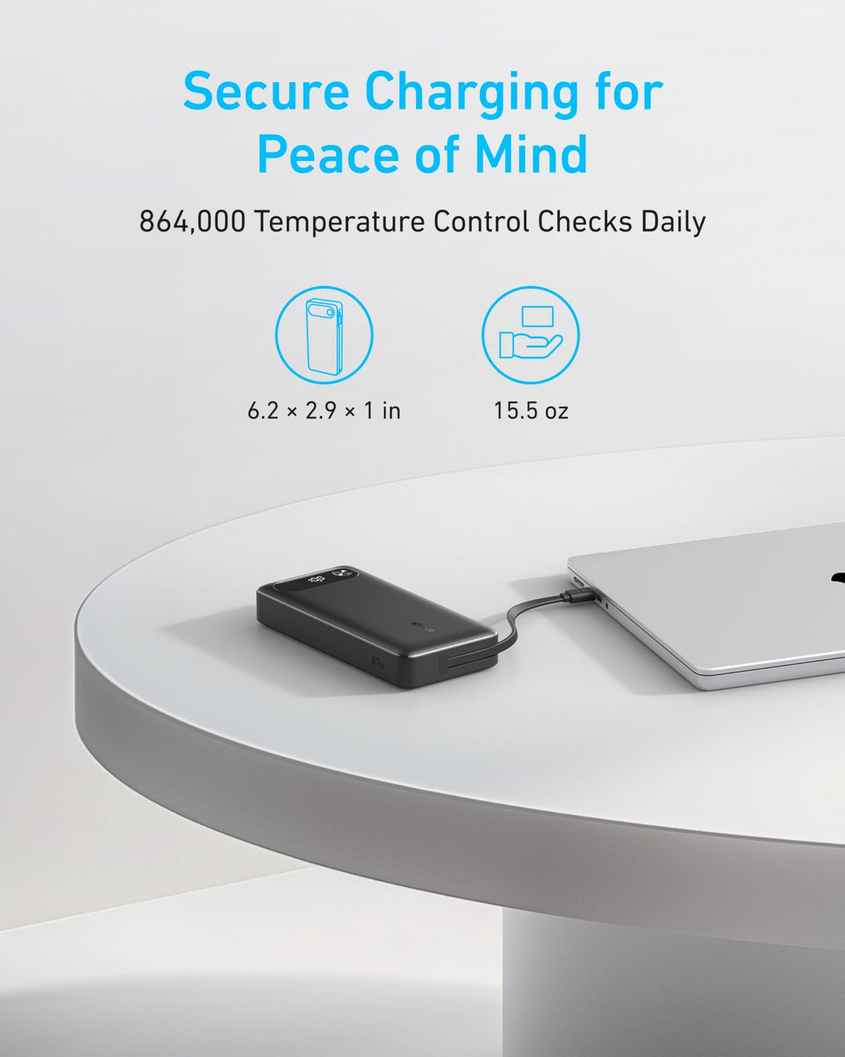 ANKERXI Power Bank (20K, 87W, Built-in USB-C cable) + ANKERXI 2-in-1 USB-C on USB-C cable (120cm, 140W, Flecht-Design) black