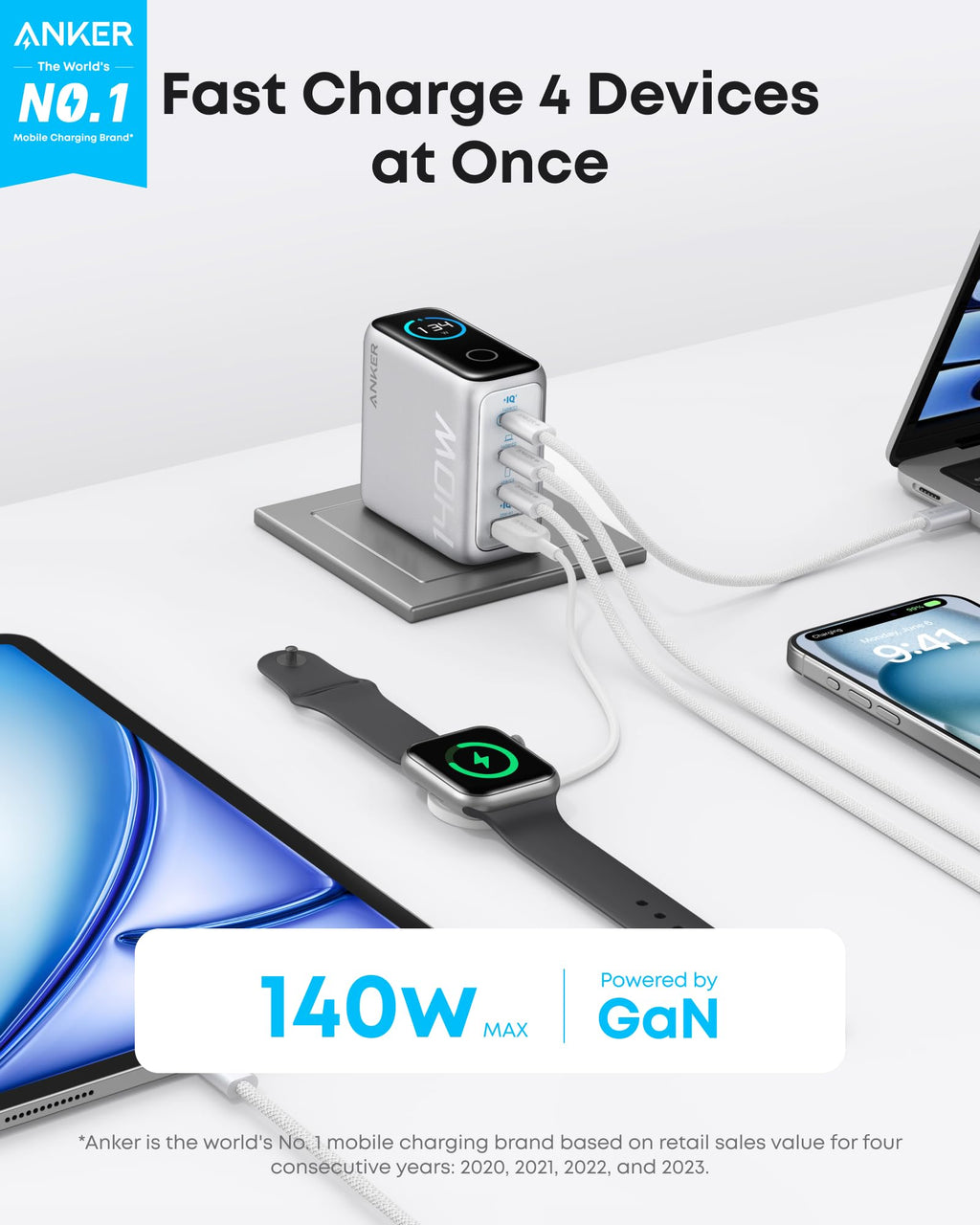 Travel Power kit | ANKERXI 165W Power Bank and 140W 4-Port Laptop Charger (Silver) Silver