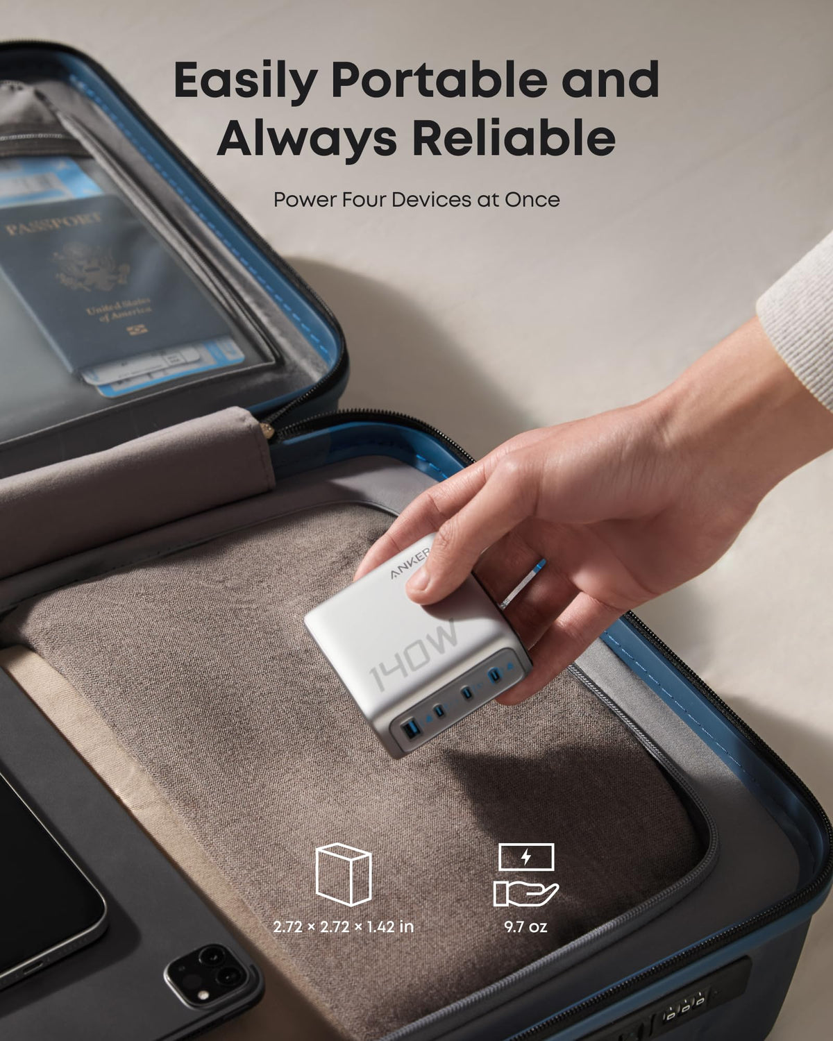 Travel Power kit | ANKERXI 165W Power Bank and 140W 4-Port Laptop Charger (Silver) Silver