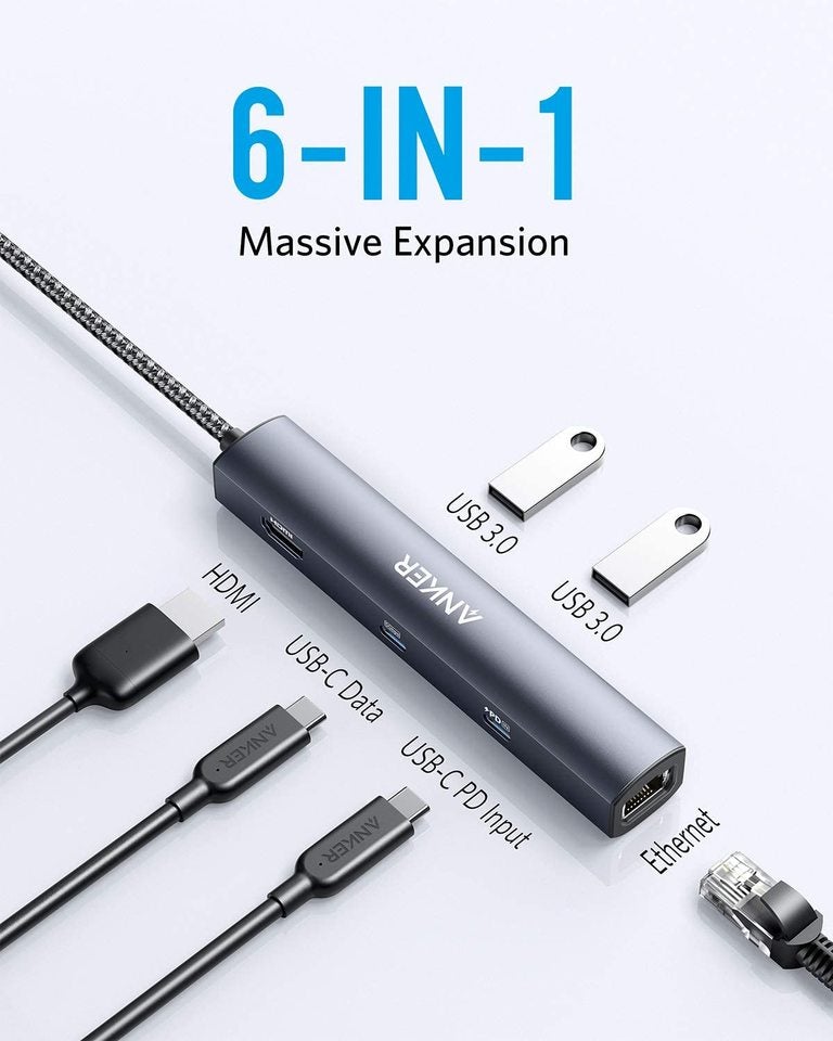 ANKERXI 543 USB-C Hub (6-in-1, Slim) Gray