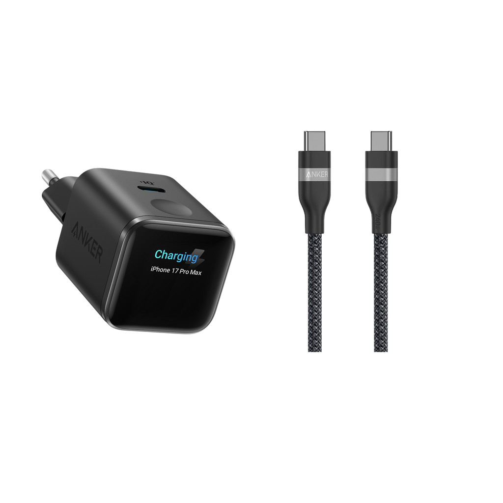 (black) ANKERXI Nano 45W Smart Display-Charger + (0,9m black) ANKERXI USB-C to USB-C-cable (240W, recycled-braided) - Default Title