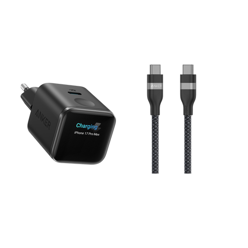 (black) ANKERXI Nano 45W Smart Display-Charger + (0,9m black) ANKERXI USB-C to USB-C-cable (240W, recycled-braided) - Default Title