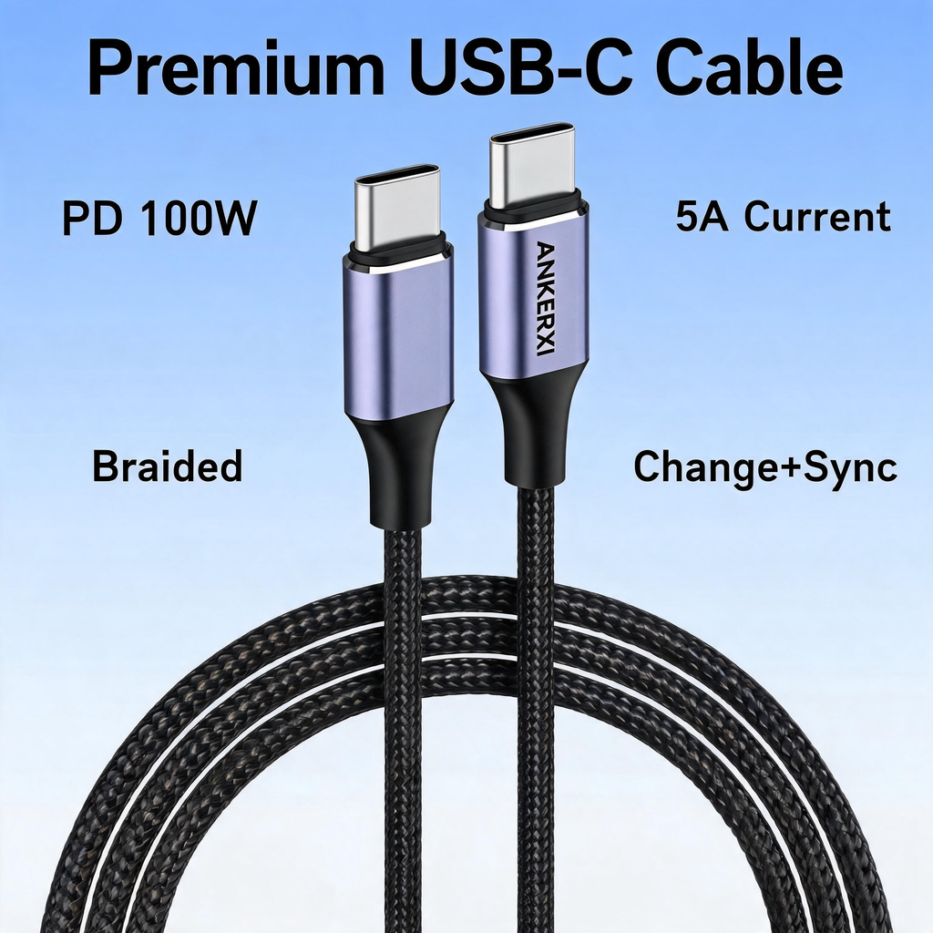 100W Nylon USB-C to USB-C Cable