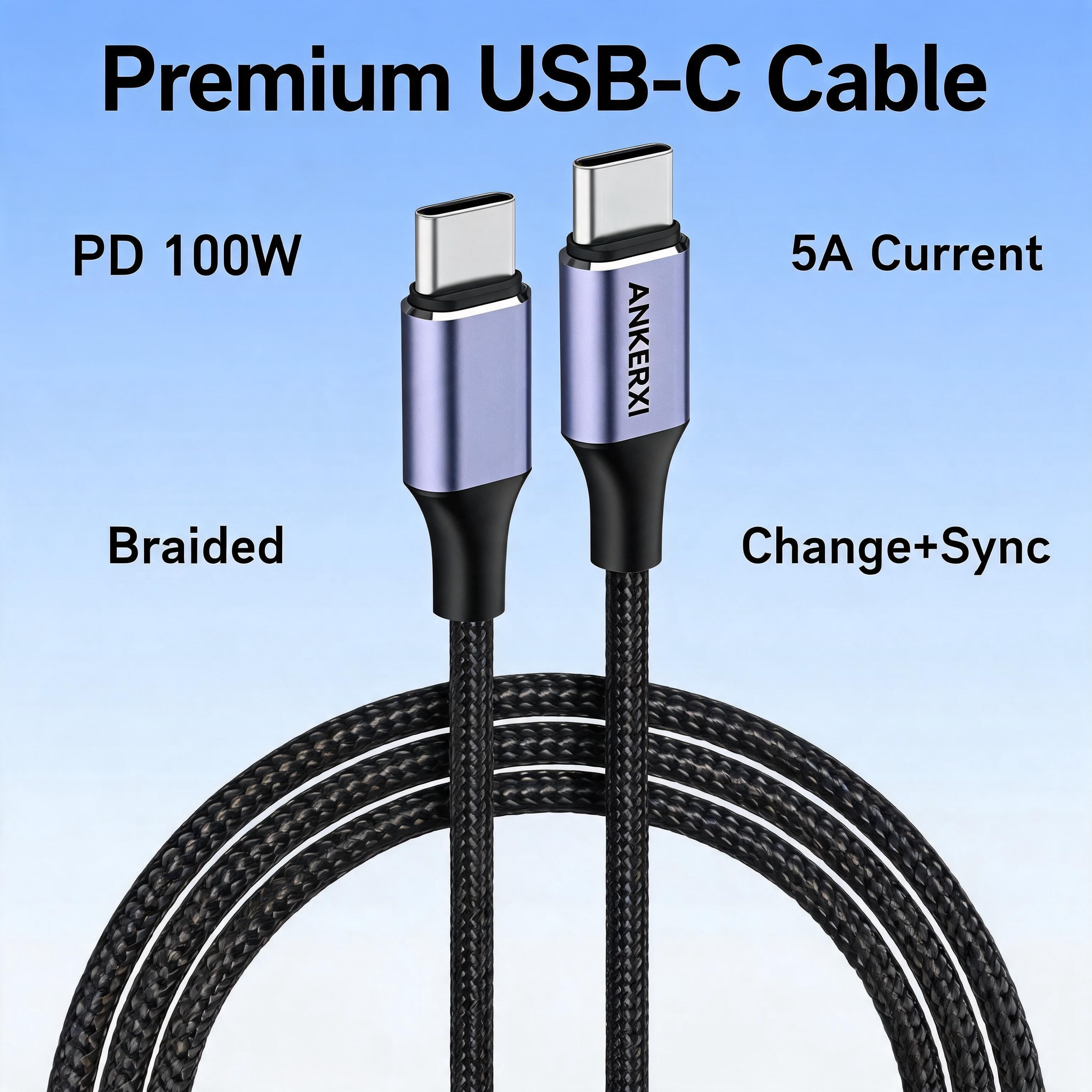 100W Nylon USB-C to USB-C Cable