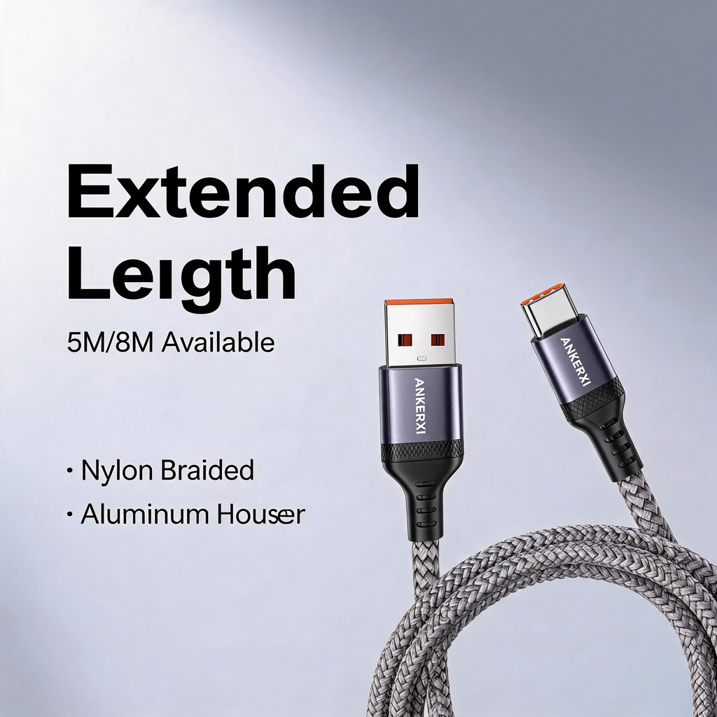 Long Braided USB-A to USB-C Cable