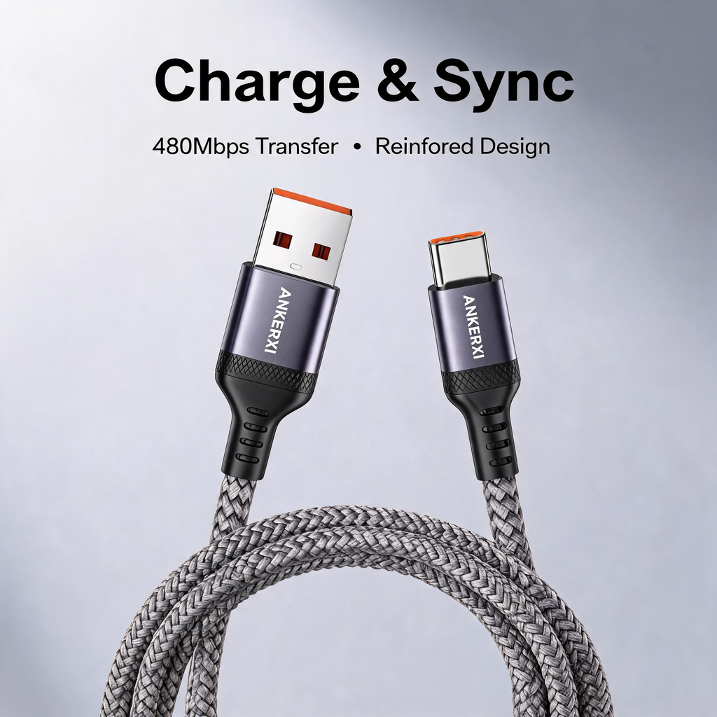 Long Braided USB-A to USB-C Cable