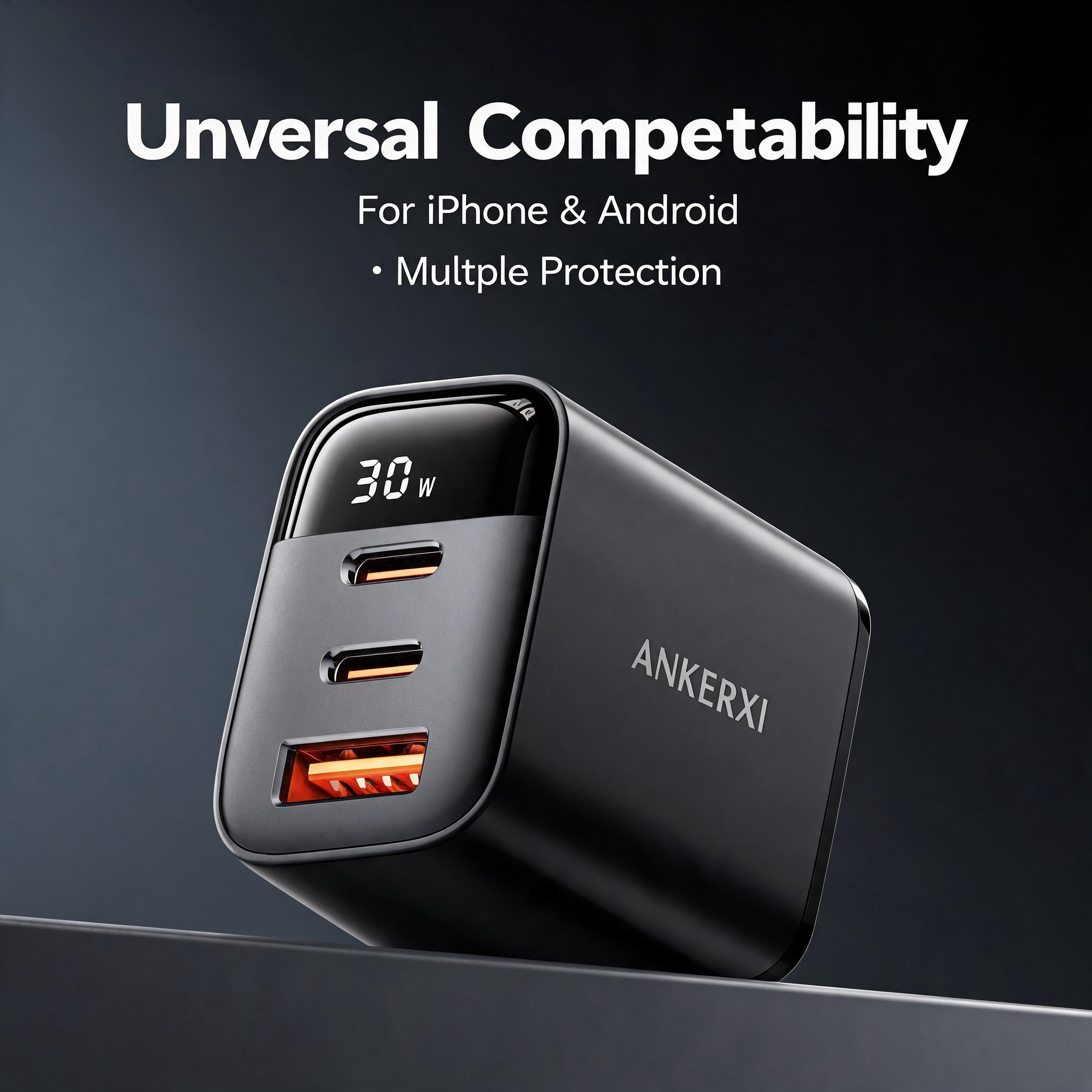 30W 3-Port USB Charger with Digital Display