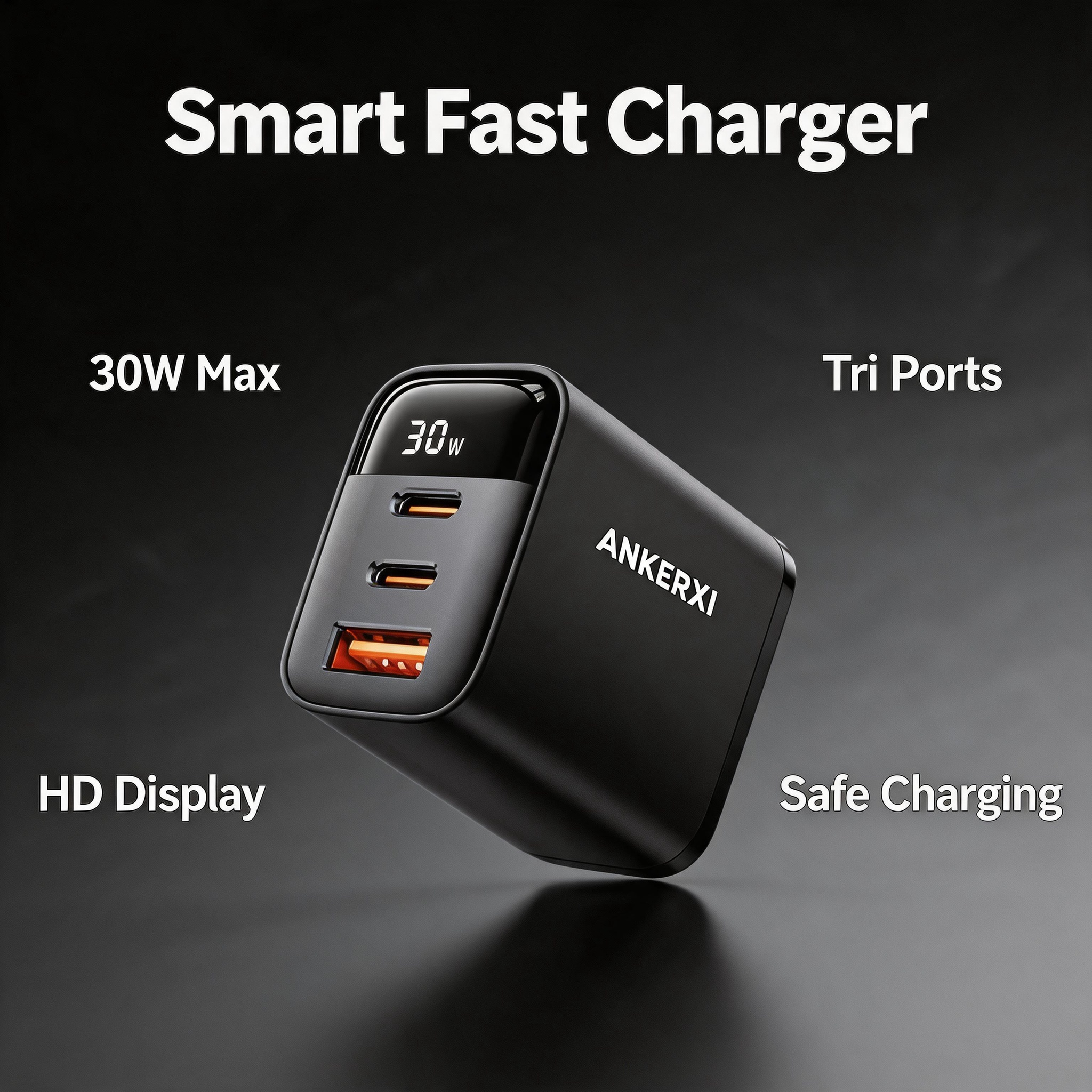 30W 3-Port USB Charger with Digital Display