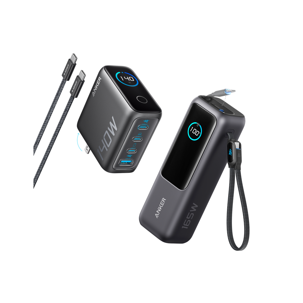 Travel Power kit | ANKERXI 165W Power Bank and 140W 4-Port Laptop Charger Space Black - Default Title