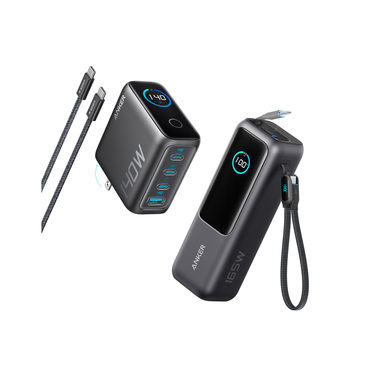Travel Power kit | ANKERXI 165W Power Bank and 140W 4-Port Laptop Charger Space Black - Default Title