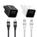 ANKERXI Nano Charger (45W, Smart Display)+ANKERXI USB-C on USB-C cable (90cm / 180cm, 240W, Upcycled-braided) Black Stone + Polar White - Default Title
