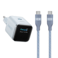 ANKERXI Nano Charger (45W, Smart Display) + ANKERXI USB-C on USB-C cable (90cm / 180cm, 240W, Upcycled-Braided Design) Pastel Blue / 90cm - Default Title