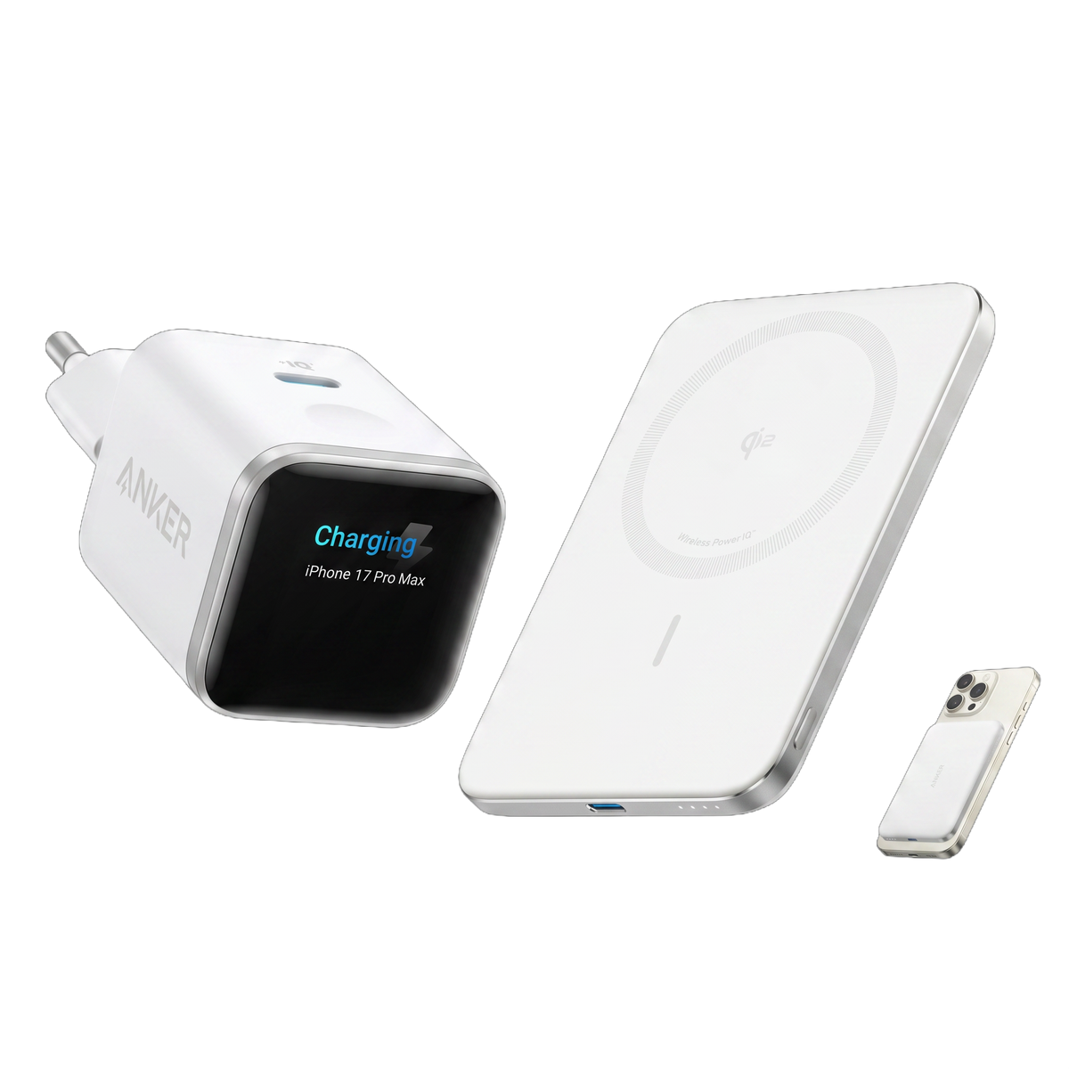 ANKERXI Nano Charger (45W, Smart Display)+ANKERXI Nano Power Bank (5K, Magnetic, Slim) Polar White - Default Title