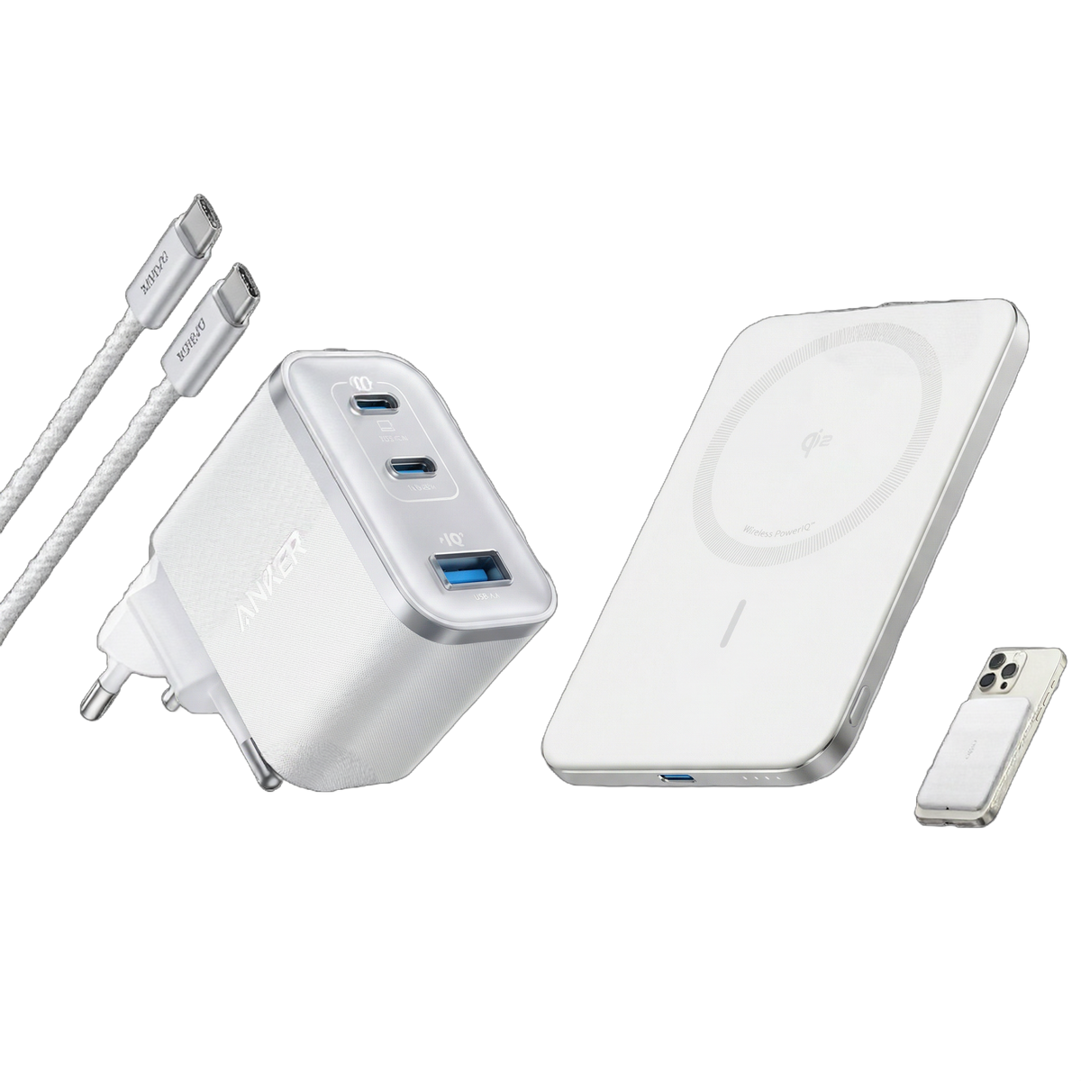 ANKERXI Nano Charger (70W, 3 Ports)+ANKERXI Nano Power Bank (5K, Magnetic, Slim) white - Default Title