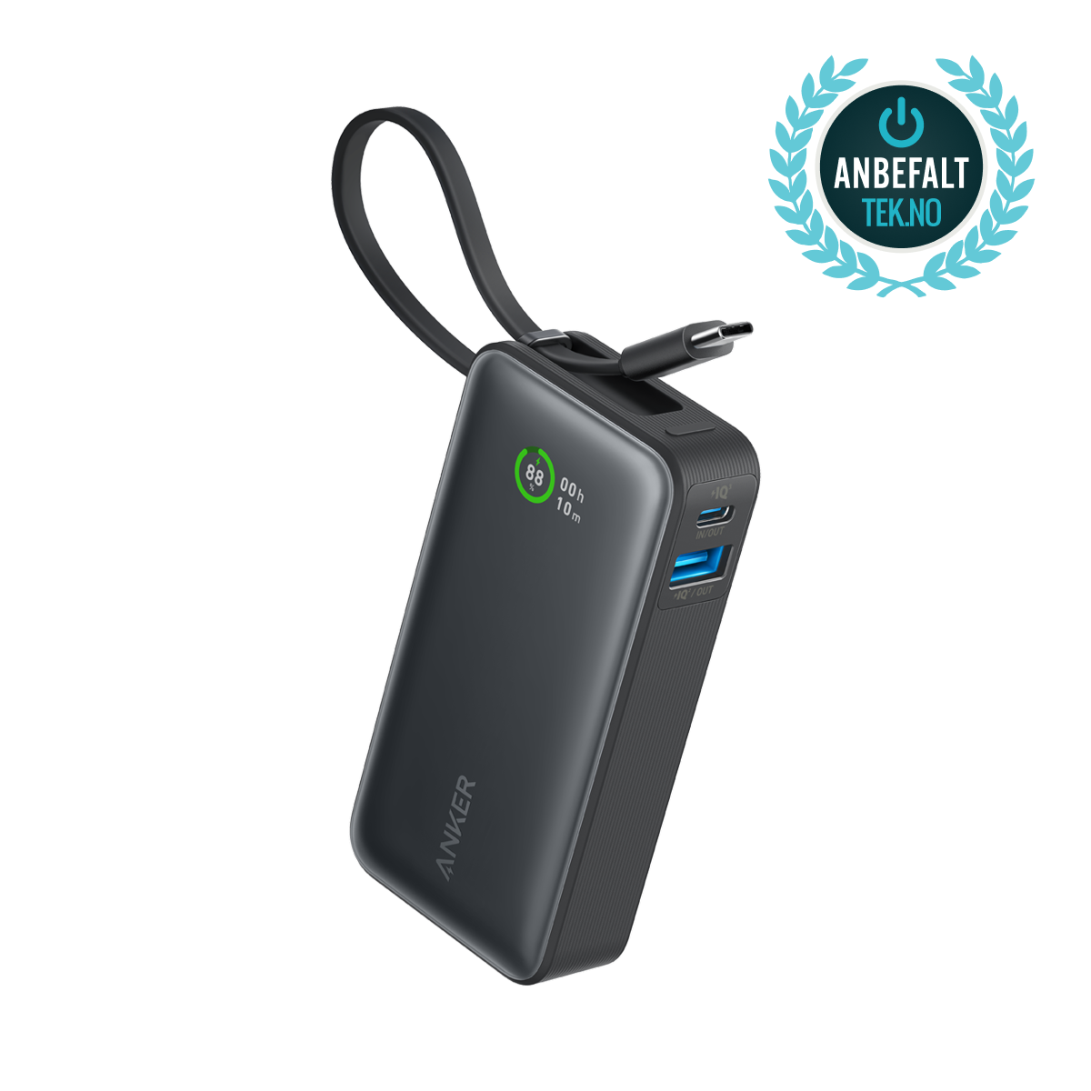 ANKERXI Nano Power Bank (30W, Built-in USB-C-cable) Shell White - Black Stone
