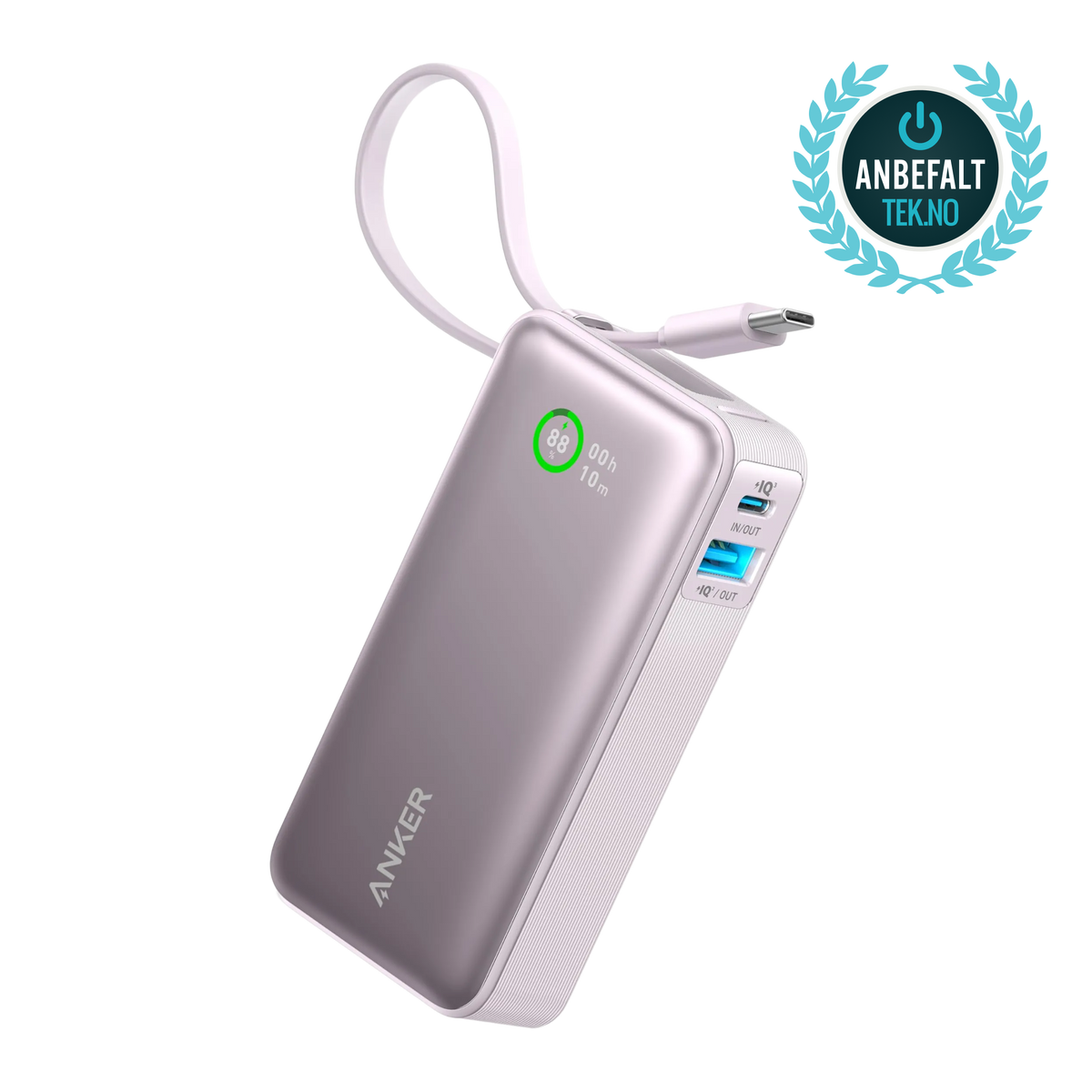 ANKERXI Nano Power Bank (30W, Built-in USB-C-cable) Shell White - Purple